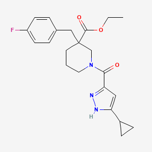 molecular formula C22H26FN3O3 B6044144 ethyl 1-(5-cyclopropyl-1H-pyrazole-3-carbonyl)-3-[(4-fluorophenyl)methyl]piperidine-3-carboxylate 