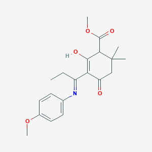 molecular formula C20H25NO5 B6044375 methyl 5-{1-[(4-methoxyphenyl)amino]propylidene}-2,2-dimethyl-4,6-dioxocyclohexanecarboxylate 