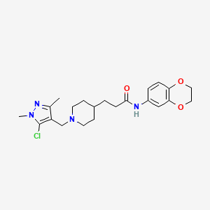 molecular formula C22H29ClN4O3 B6044594 3-[1-[(5-chloro-1,3-dimethylpyrazol-4-yl)methyl]piperidin-4-yl]-N-(2,3-dihydro-1,4-benzodioxin-6-yl)propanamide 