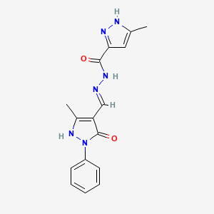 molecular formula C16H16N6O2 B604477 N'-[(E)-(5-hydroxy-3-methyl-1-phenyl-1H-pyrazol-4-yl)methylidene]-3-methyl-1H-pyrazole-5-carbohydrazide CAS No. 1273555-56-8