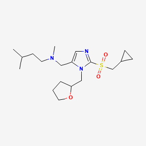 molecular formula C19H33N3O3S B6044840 N-[[2-(cyclopropylmethylsulfonyl)-3-(oxolan-2-ylmethyl)imidazol-4-yl]methyl]-N,3-dimethylbutan-1-amine 