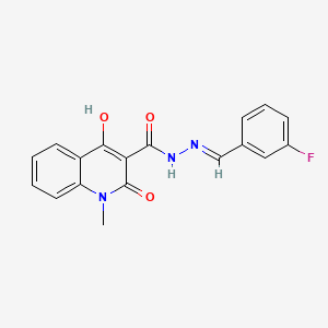 molecular formula C18H14FN3O3 B604495 N'-(3-fluorobenzylidene)-4-hydroxy-1-methyl-2-oxo-1,2-dihydro-3-quinolinecarbohydrazide CAS No. 368839-96-7