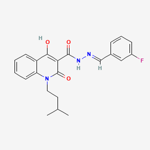 molecular formula C22H22FN3O3 B604498 N'-(3-fluorobenzylidene)-4-hydroxy-1-isopentyl-2-oxo-1,2-dihydro-3-quinolinecarbohydrazide CAS No. 304879-36-5