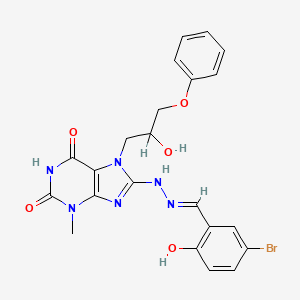 molecular formula C22H21BrN6O5 B604518 5-bromo-2-hydroxybenzaldehyde [7-(2-hydroxy-3-phenoxypropyl)-3-methyl-2,6-dioxo-2,3,6,7-tetrahydro-1H-purin-8-yl]hydrazone CAS No. 327100-29-8