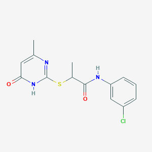 molecular formula C14H14ClN3O2S B6045273 N~1~-(3-CHLOROPHENYL)-2-[(4-METHYL-6-OXO-1,6-DIHYDRO-2-PYRIMIDINYL)SULFANYL]PROPANAMIDE 