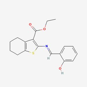 molecular formula C18H19NO3S B604566 ETHYL 2-[(E)-[(2-HYDROXYPHENYL)METHYLIDENE]AMINO]-4,5,6,7-TETRAHYDRO-1-BENZOTHIOPHENE-3-CARBOXYLATE CAS No. 932746-34-4