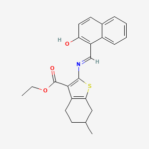 molecular formula C23H23NO3S B604572 Ethyl 2-{[(2-hydroxy-1-naphthyl)methylene]amino}-6-methyl-4,5,6,7-tetrahydro-1-benzothiophene-3-carboxylate CAS No. 5374-71-0