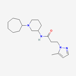 molecular formula C19H32N4O B6046056 N-(1-cycloheptylpiperidin-3-yl)-3-(5-methylpyrazol-1-yl)propanamide 