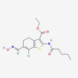 ethyl 7-chloro-6-[(E)-(hydroxyimino)methyl]-2-(pentanoylamino)-4,5-dihydro-1-benzothiophene-3-carboxylate