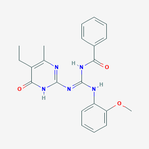 molecular formula C22H23N5O3 B6046414 N-{(E)-[(5-ethyl-4-methyl-6-oxo-1,6-dihydropyrimidin-2-yl)amino][(2-methoxyphenyl)amino]methylidene}benzamide 