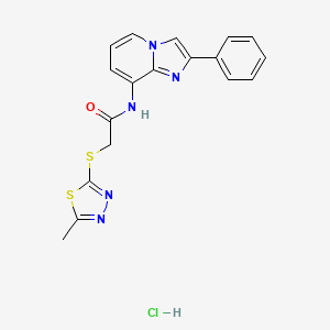molecular formula C18H16ClN5OS2 B6046510 2-[(5-methyl-1,3,4-thiadiazol-2-yl)sulfanyl]-N-(2-phenylimidazo[1,2-a]pyridin-8-yl)acetamide;hydrochloride 