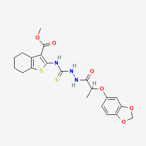 molecular formula C21H23N3O6S2 B6046513 Methyl 2-[({2-[2-(1,3-benzodioxol-5-yloxy)propanoyl]hydrazinyl}carbonothioyl)amino]-4,5,6,7-tetrahydro-1-benzothiophene-3-carboxylate 