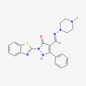 molecular formula C22H22N6OS B604680 2-(1,3-benzothiazol-2-yl)-4-{[(4-methyl-1-piperazinyl)amino]methylene}-5-phenyl-2,4-dihydro-3H-pyrazol-3-one CAS No. 354546-88-6