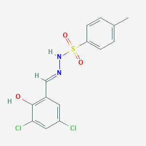 molecular formula C14H12Cl2N2O3S B6046835 N-[(E)-(3,5-dichloro-2-hydroxyphenyl)methylideneamino]-4-methylbenzenesulfonamide 