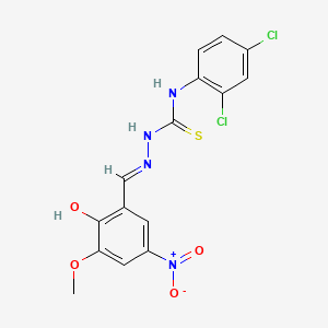 molecular formula C15H12Cl2N4O4S B604687 N~1~-(2,4-DICHLOROPHENYL)-2-[(E)-1-(2-HYDROXY-3-METHOXY-5-NITROPHENYL)METHYLIDENE]-1-HYDRAZINECARBOTHIOAMIDE CAS No. 348102-55-6