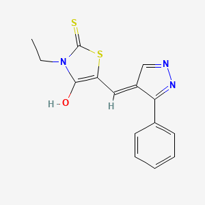 (5Z)-3-ethyl-5-[(5-phenyl-1H-pyrazol-4-yl)methylidene]-2-sulfanylidene-1,3-thiazolidin-4-one