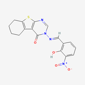 molecular formula C17H14N4O4S B604692 3-({2-hydroxy-3-nitrobenzylidene}amino)-5,6,7,8-tetrahydro[1]benzothieno[2,3-d]pyrimidin-4(3H)-one CAS No. 369393-98-6