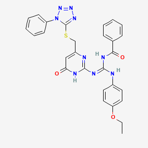 molecular formula C28H25N9O3S B6047327 N''-BENZOYL-N-(4-ETHOXYPHENYL)-N'-(4-OXO-6-{[(1-PHENYL-1H-1,2,3,4-TETRAAZOL-5-YL)SULFANYL]METHYL}-1,4-DIHYDRO-2-PYRIMIDINYL)GUANIDINE 