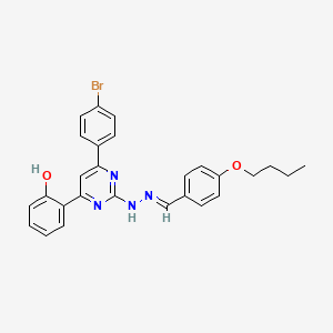 molecular formula C27H25BrN4O2 B6047667 2-[6-(4-BROMOPHENYL)-2-[(2E)-2-[(4-BUTOXYPHENYL)METHYLIDENE]HYDRAZIN-1-YL]PYRIMIDIN-4-YL]PHENOL 