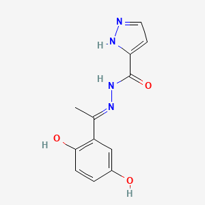 molecular formula C12H12N4O3 B604771 N'-[(1E)-1-(2,5-dihydroxyphenyl)ethylidene]-1H-pyrazole-5-carbohydrazide CAS No. 300402-30-6