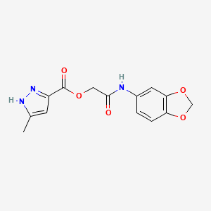 2-(1,3-benzodioxol-5-ylamino)-2-oxoethyl 5-methyl-1H-pyrazole-3-carboxylate