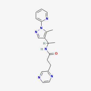 molecular formula C18H20N6O B6047931 N-[1-(5-methyl-1-pyridin-2-ylpyrazol-4-yl)ethyl]-3-pyrazin-2-ylpropanamide 