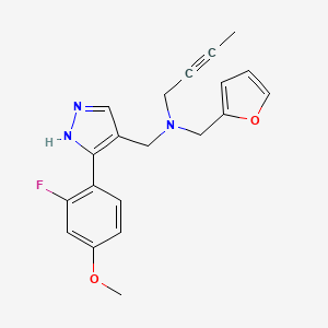 molecular formula C20H20FN3O2 B6047951 N-[[5-(2-fluoro-4-methoxyphenyl)-1H-pyrazol-4-yl]methyl]-N-(furan-2-ylmethyl)but-2-yn-1-amine 