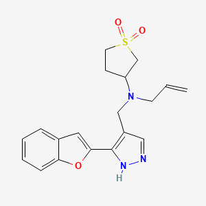 molecular formula C19H21N3O3S B6048319 N-[[5-(1-benzofuran-2-yl)-1H-pyrazol-4-yl]methyl]-1,1-dioxo-N-prop-2-enylthiolan-3-amine 
