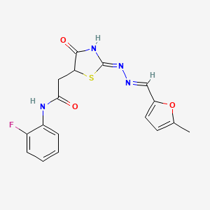 molecular formula C17H15FN4O3S B6048577 N-(2-fluorophenyl)-2-[(2Z)-2-[(E)-(5-methylfuran-2-yl)methylidenehydrazinylidene]-4-oxo-1,3-thiazolidin-5-yl]acetamide 