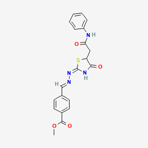 molecular formula C20H18N4O4S B6048719 METHYL 4-({(E)-2-[5-(2-ANILINO-2-OXOETHYL)-4-OXO-1,3-THIAZOLAN-2-YLIDEN]HYDRAZONO}METHYL)BENZOATE 