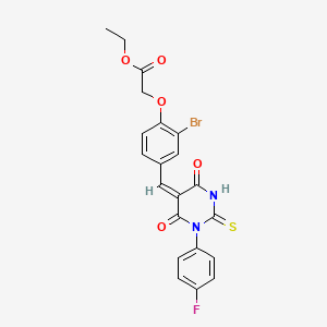 molecular formula C21H16BrFN2O5S B6048802 ethyl 2-[2-bromo-4-[(E)-[1-(4-fluorophenyl)-4,6-dioxo-2-sulfanylidene-1,3-diazinan-5-ylidene]methyl]phenoxy]acetate 