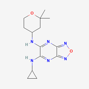 molecular formula C14H20N6O2 B6049016 N-cyclopropyl-N'-(2,2-dimethyltetrahydro-2H-pyran-4-yl)[1,2,5]oxadiazolo[3,4-b]pyrazine-5,6-diamine 