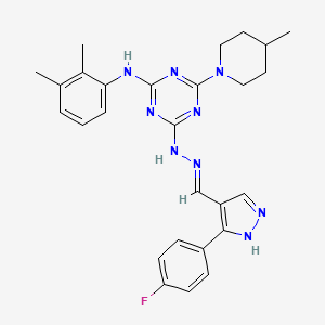 molecular formula C27H30FN9 B6049187 N-(2,3-DIMETHYLPHENYL)-4-[(2E)-2-{[3-(4-FLUOROPHENYL)-1H-PYRAZOL-4-YL]METHYLIDENE}HYDRAZIN-1-YL]-6-(4-METHYLPIPERIDIN-1-YL)-1,3,5-TRIAZIN-2-AMINE 