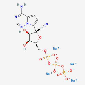 molecular formula C12H12N5Na4O13P3 B604919 tetrasodium;[[[(2R,3S,4R,5R)-5-(4-aminopyrrolo[2,1-f][1,2,4]triazin-7-yl)-5-cyano-3,4-dihydroxyoxolan-2-yl]methoxy-oxidophosphoryl]oxy-oxidophosphoryl] phosphate CAS No. 1355050-21-3