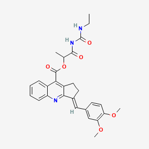 molecular formula C28H29N3O6 B604935 1-(3-Ethylureido)-1-oxopropan-2-yl 3-(3,4-dimethoxybenzylidene)-2,3-dihydro-1H-cyclopenta[b]quinoline-9-carboxylate CAS No. 1565845-92-2