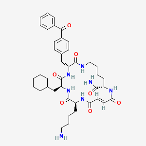 molecular formula C41H55N7O7 B605010 (3R,6S,9S,12E,16S)-9-(4-Aminobutyl)-3-[(4-benzoylphenyl)methyl]-6-(cyclohexylmethyl)-2,5,8,11,14-pentaoxo-1,4,7,10,15-pentaazacycloeicos-12-ene-16-carboxamide CAS No. 1774353-12-6