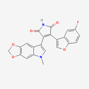 molecular formula C22H13FN2O5 B605026 3-(5-fluorobenzofuran-3-yl)-4-(5-methyl-5H-[1,3]dioxolo[4,5-f]indol-7-yl)-1H-pyrrole-2,5-dione CAS No. 1034895-42-5