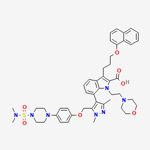 molecular formula C46H55N7O7S B605033 7-(5-((4-(4-(N,N-Dimethylsulfamoyl)piperazin-1-yl)phenoxy)methyl)-1,3-dimethyl-1H-pyrazol-4-yl)-1-(2-morpholinoethyl)-3-(3-(naphthalen-1-yloxy)propyl)-1H-indole-2-carboxylic acid CAS No. 1668553-26-1
