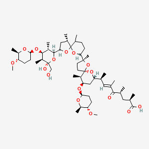 molecular formula C54H90O16 B605035 Dianemycin, 10-demethyl-19-de((tetrahydro-5-methoxy-6-methyl-2H-pyran-2-yl)oxy)-12-methyl-11-O-(tetrahydro-5-methoxy-6-methyl-2H-pyran-2-yl)-27-((tetrahydro-5-methoxy-6-methyl-2H-pyran-2-yl)oxy)-, (11(2R,5S,6R),12R,27S(2R,5S,6R))- CAS No. 73492-07-6
