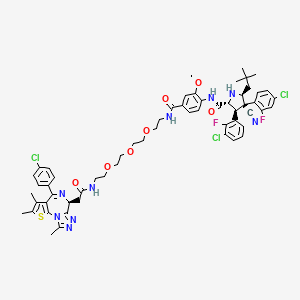 molecular formula C58H62Cl3F2N9O7S B605037 (2R,3S,4R,5S)-3-(3-chloro-2-fluorophenyl)-4-(4-chloro-2-fluorophenyl)-N-(4-((1-((S)-4-(4-chlorophenyl)-2,3,9-trimethyl-6H-thieno[3,2-f][1,2,4]triazolo[4,3-a][1,4]diazepin-6-yl)-2-oxo-6,9,12-trioxa-3-azatetradecan-14-yl)carbamoyl)-2-methoxyphenyl)-4-cyano-5-neopentylpyrrolidine-2-carboxamide CAS No. 2064292-12-0