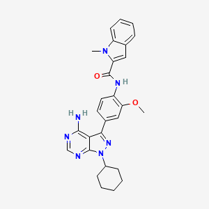 molecular formula C33H39N9O2 B605048 N-[4-(4-amino-1-cyclohexylpyrazolo[3,4-d]pyrimidin-3-yl)-2-methoxyphenyl]-1-methylindole-2-carboxamide CAS No. 330789-03-2