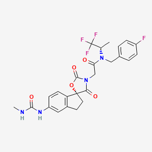 molecular formula C25H24F4N4O5 B605051 N-(4-Fluorobenzyl)-2-((R)-5-(3-methylureido)-2',4'-dioxo-2,3-dihydrospiro[indene-1,5'-oxazolidin]-3'-yl)-N-((S)-1,1,1-trifluoropropan-2-yl)acetamide CAS No. 1889279-16-6