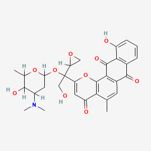 molecular formula C30H31NO10 B605052 2-[1-[4-(Dimethylamino)-5-hydroxy-6-methyloxan-2-yl]oxy-2-hydroxy-1-(oxiran-2-yl)ethyl]-11-hydroxy-5-methylnaphtho[2,3-h]chromene-4,7,12-trione CAS No. 121245-06-5