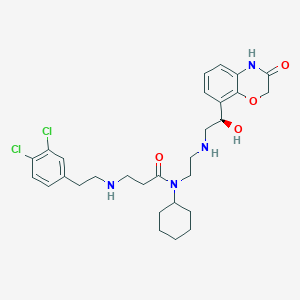 molecular formula C29H38Cl2N4O4 B605061 (R)-N-cyclohexyl-3-((3,4-dichlorophenethyl)amino)-N-(2-((2-hydroxy-2-(3-oxo-3,4-dihydro-2H-benzo[b][1,4]oxazin-8-yl)ethyl)amino)ethyl)propanamide CAS No. 1868232-32-9