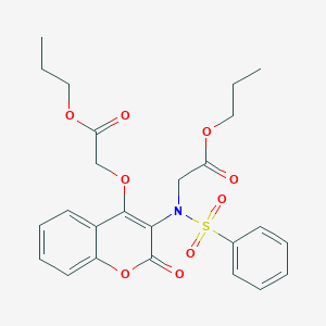 molecular formula C25H27NO9S B6050659 Propyl 2-[benzenesulfonyl-[2-oxo-4-(2-oxo-2-propoxyethoxy)chromen-3-yl]amino]acetate 