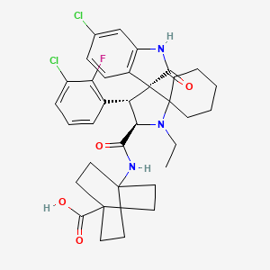 molecular formula C34H38Cl2FN3O4 B605068 4-((3'R,4'S,5'R)-6''-Chloro-4'-(3-chloro-2-fluorophenyl)-1'-ethyl-2''-oxodispiro[cyclohexane-1,2'-pyrrolidine-3',3''-indoline]-5'-carboxamido)bicyclo[2.2.2]octane-1-carboxylic acid CAS No. 1818393-16-6