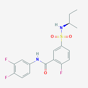 molecular formula C17H17F3N2O3S B605075 (R)-5-(N-(sec-butyl)sulfamoyl)-N-(3,4-difluorophenyl)-2-fluorobenzamide CAS No. 1572510-80-5