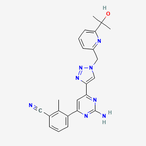 molecular formula C23H22N8O B605078 3-[2-Amino-6-[1-[[6-(2-hydroxypropan-2-yl)pyridin-2-yl]methyl]triazol-4-yl]pyrimidin-4-yl]-2-methylbenzonitrile CAS No. 2239273-34-6