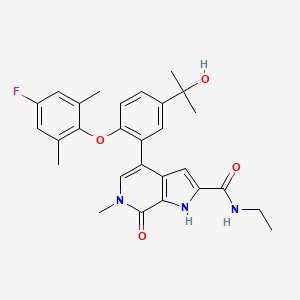 molecular formula C28H30FN3O4 B605083 N-ethyl-4-[2-(4-fluoro-2,6-dimethylphenoxy)-5-(2-hydroxypropan-2-yl)phenyl]-6-methyl-7-oxo-1H-pyrrolo[2,3-c]pyridine-2-carboxamide CAS No. 2138861-99-9