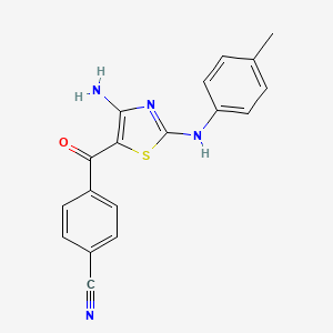 molecular formula C18H14N4OS B605084 4-[4-Amino-2-(4-methylanilino)-1,3-thiazole-5-carbonyl]benzonitrile CAS No. 1042735-18-1